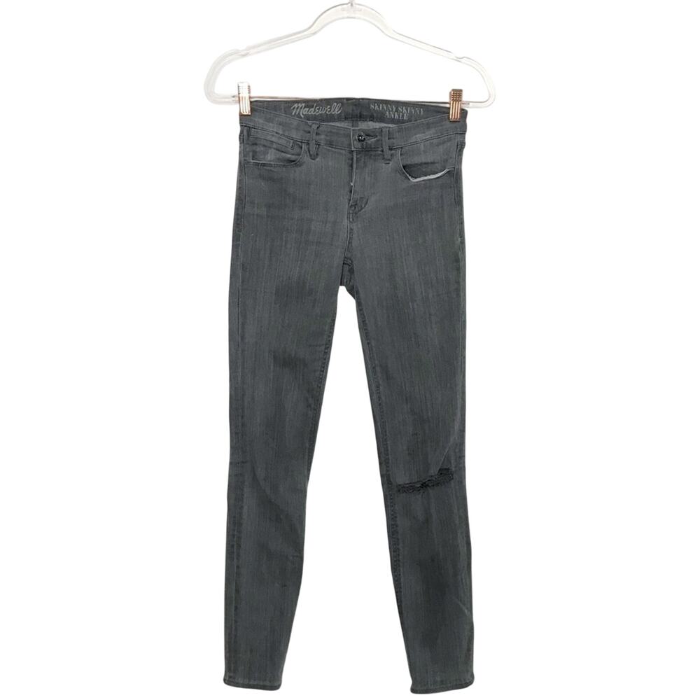 Madewell Size 26 Skinny Skinny Ankle Jeans Ripped Gray Grey Cotton Stretch Women